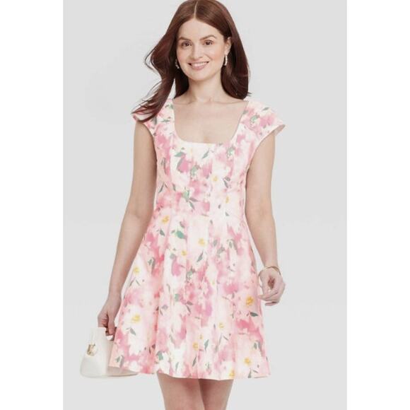 A New Day NWT Pink Multi Floral Corset Woven Sleeveless Mini Dress Size 6 - Picture 1 of 6